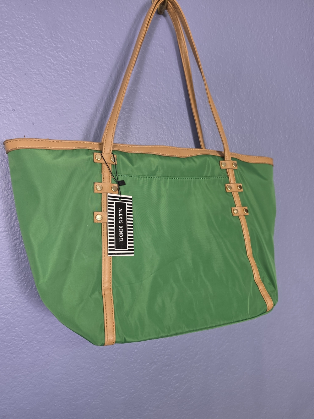 Alexis Bittar Green Tote with Tan Trim